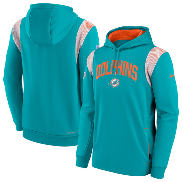 Men's Miami Dolphins Aqua Sideline Stack Performance Pullover Hoodie